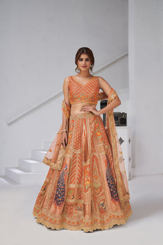 Rust Royal Radiance Raw Silk Bridal Lehenga Choli Set