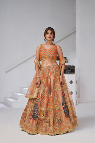 Rust Royal Radiance Raw Silk Bridal Lehenga Choli Set