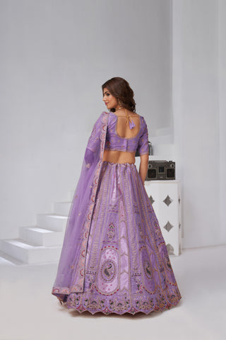Purple Opulent Aura Raw Silk Bridal Lehenga With Peacock And Paisley Motifs