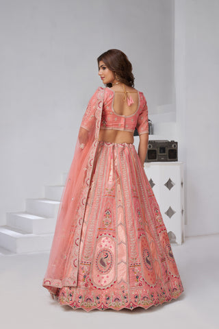 Pink Opulent Aura Raw Silk Bridal Lehenga With Peacock And Paisley Motifs