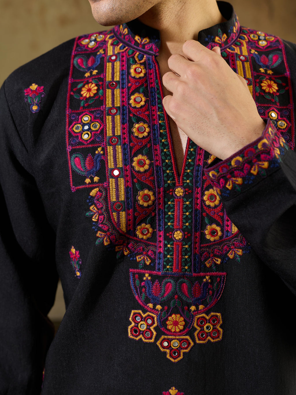 Festive Black Rayon Embroidered Kurta Set | Tulip Designer