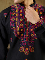 Festive Black Rayon Embroidered Kurta Set | Tulip Designer