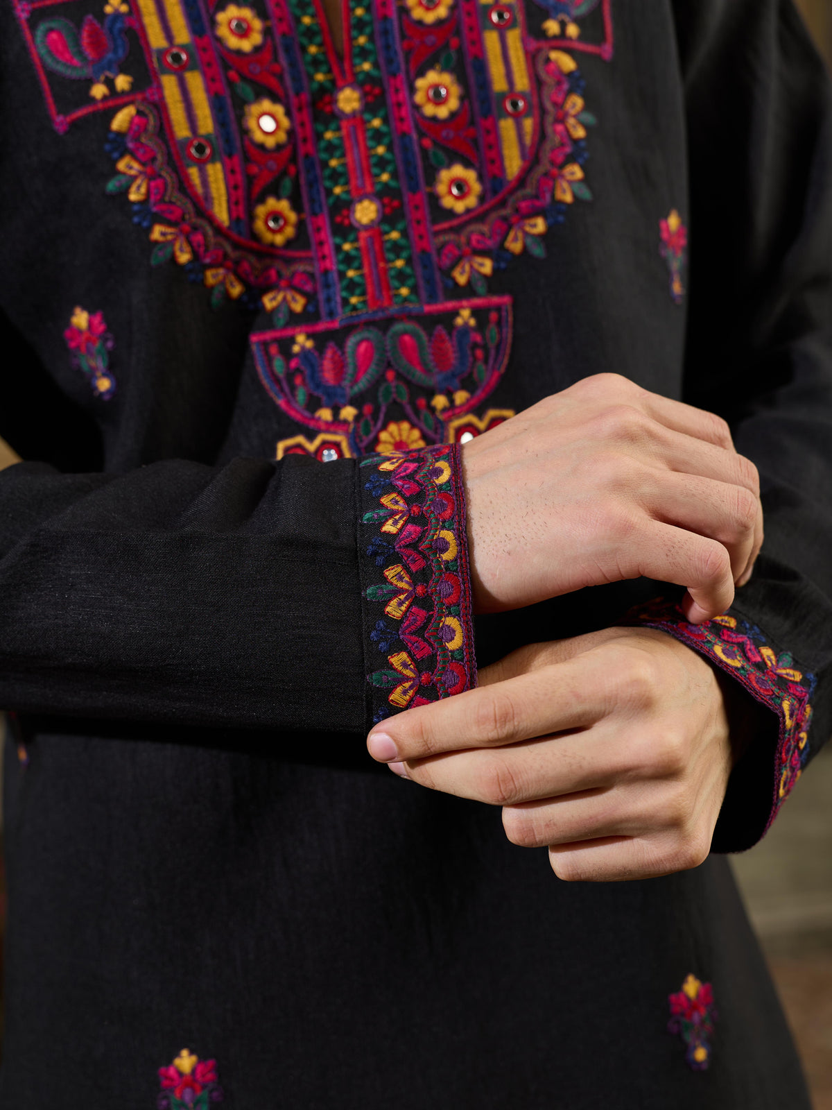 Festive Black Rayon Embroidered Kurta Set | Tulip Designer
