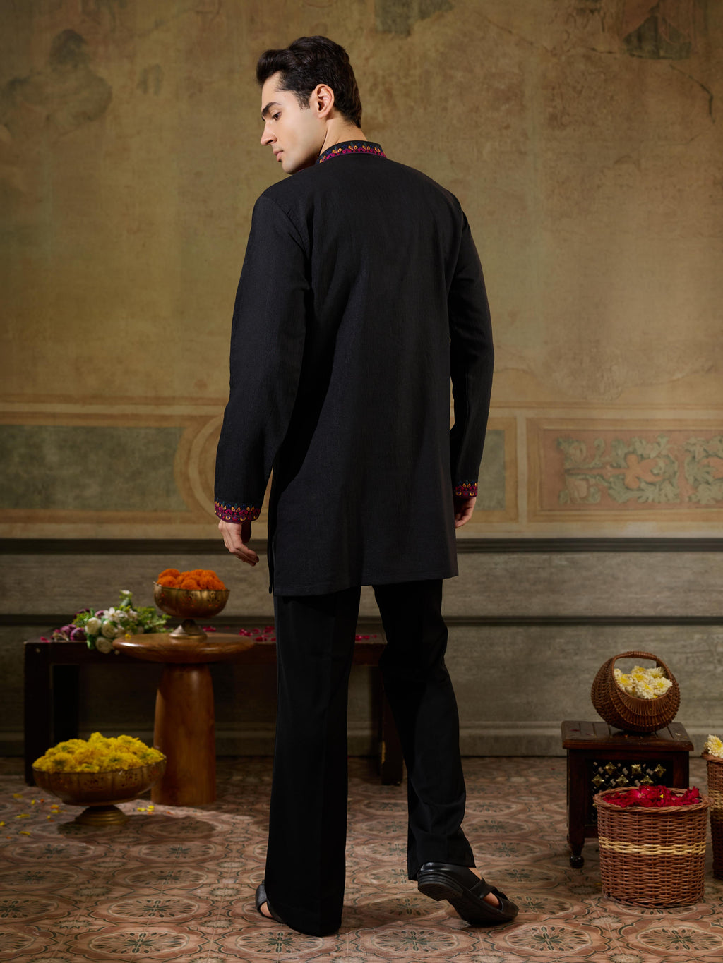 Festive Black Rayon Embroidered Kurta Set | Tulip Designer