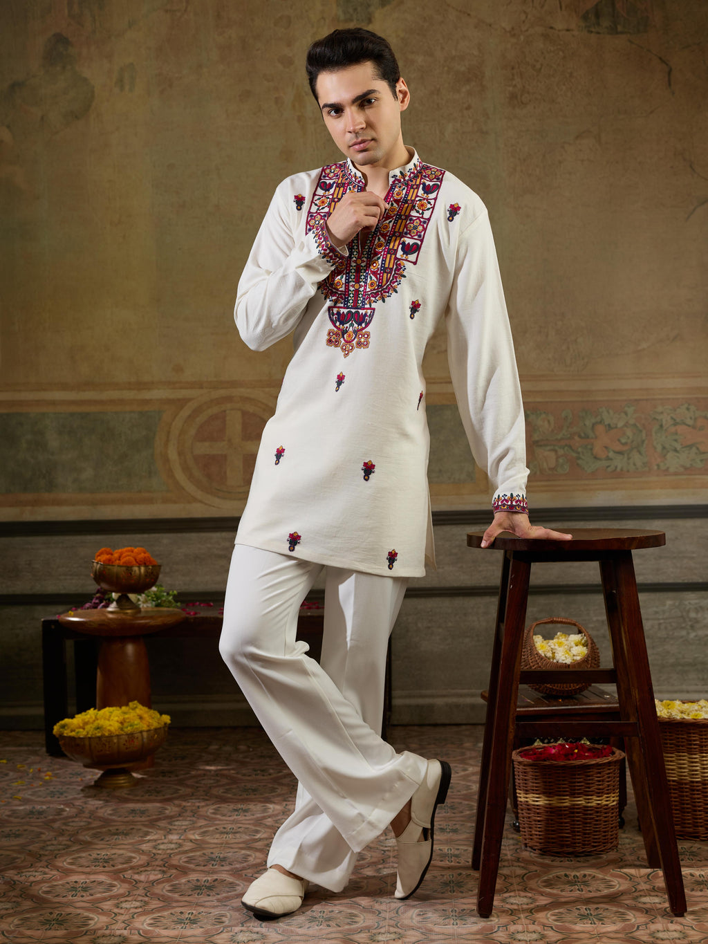 White Rayon Mirror Kurta Set | Tulip Designer
