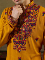 Ethnic Mustard Rayon Embroidery Kurta Set | Tulip Designer