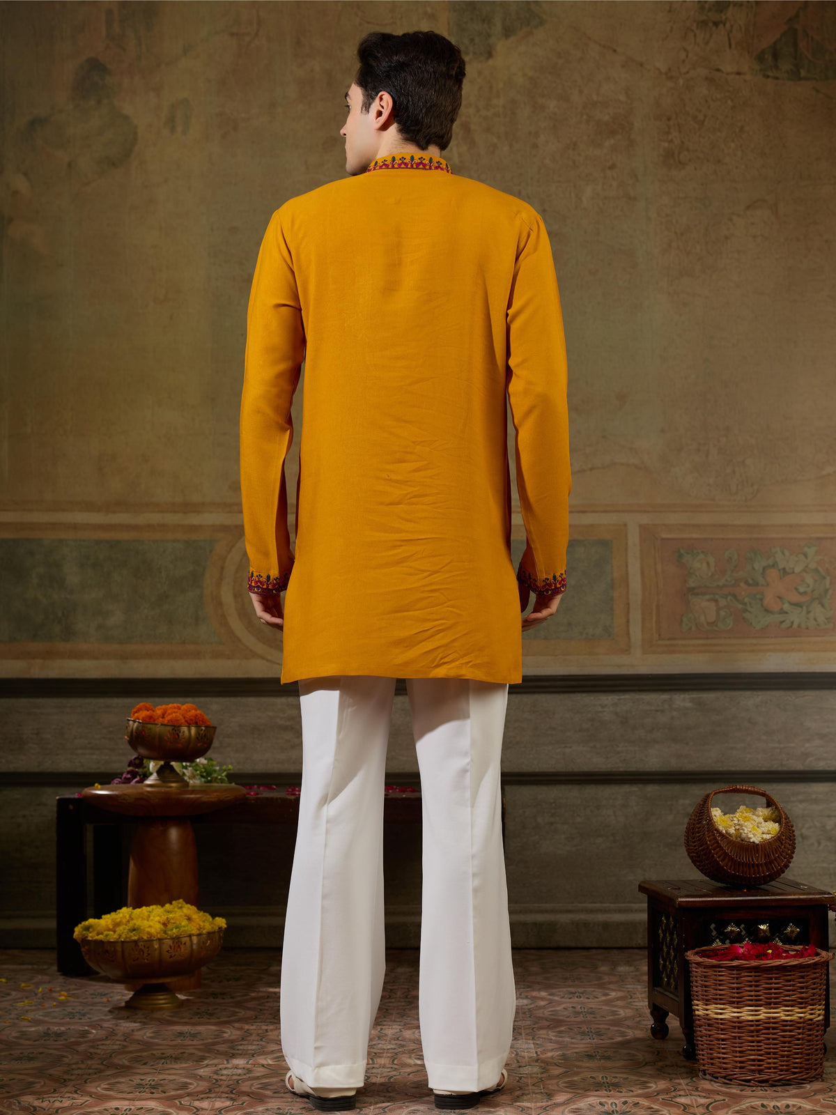Ethnic Mustard Rayon Embroidery Kurta Set | Tulip Designer