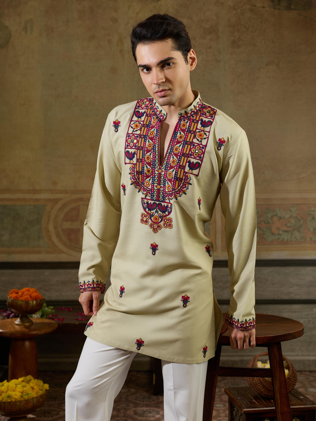 Classic Cream Rayon Mirror Kurta Set | Tulip Designer