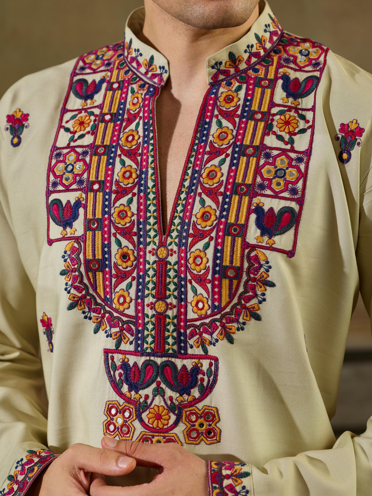 Classic Cream Rayon Mirror Kurta Set | Tulip Designer