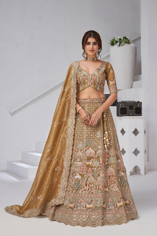 Mehendi Green Divine Grandeur Royal Raw Silk Bridal Lehenga Set