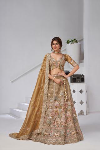 Mehendi Green Divine Grandeur Royal Raw Silk Bridal Lehenga Set