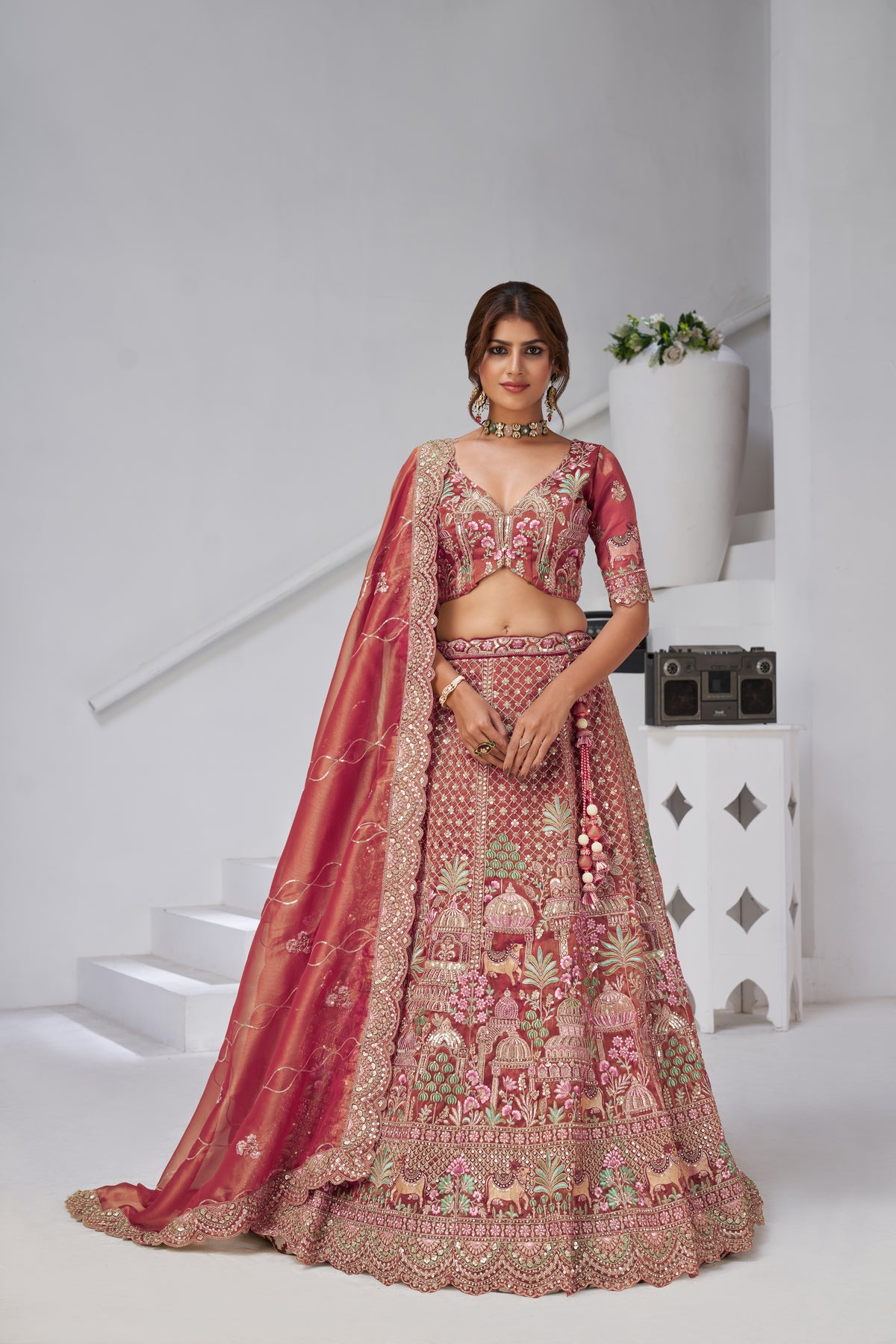 Dusty Pink Divine Grandeur Royal Raw Silk Bridal Lehenga Set