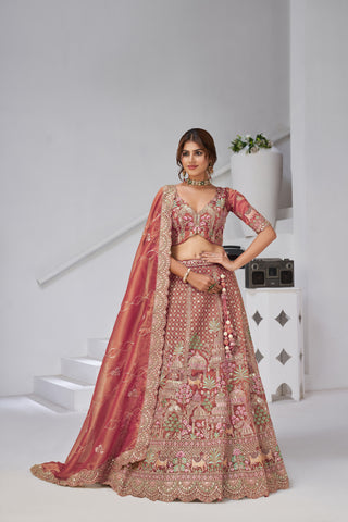 Dusty Pink Divine Grandeur Royal Raw Silk Bridal Lehenga Set