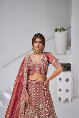 Dusty Pink Divine Grandeur Royal Raw Silk Bridal Lehenga Set