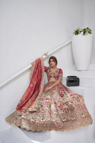 Dusty Pink Divine Grandeur Royal Raw Silk Bridal Lehenga Set