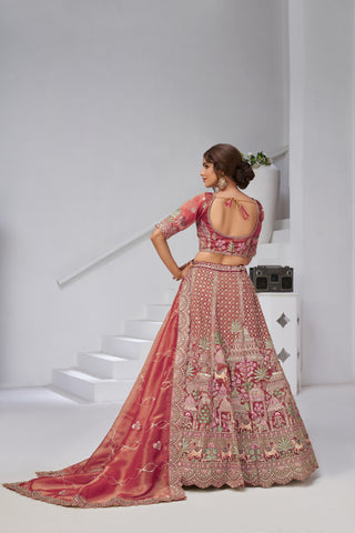 Dusty Pink Divine Grandeur Royal Raw Silk Bridal Lehenga Set