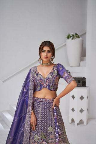 Purple Color Divine Grandeur Royal Raw Silk Bridal Lehenga Set