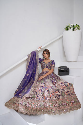 Purple Color Divine Grandeur Royal Raw Silk Bridal Lehenga Set