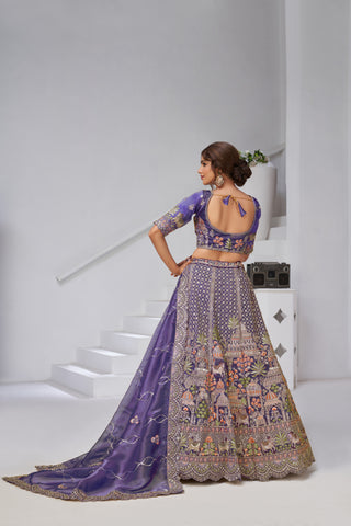 Purple Color Divine Grandeur Royal Raw Silk Bridal Lehenga Set