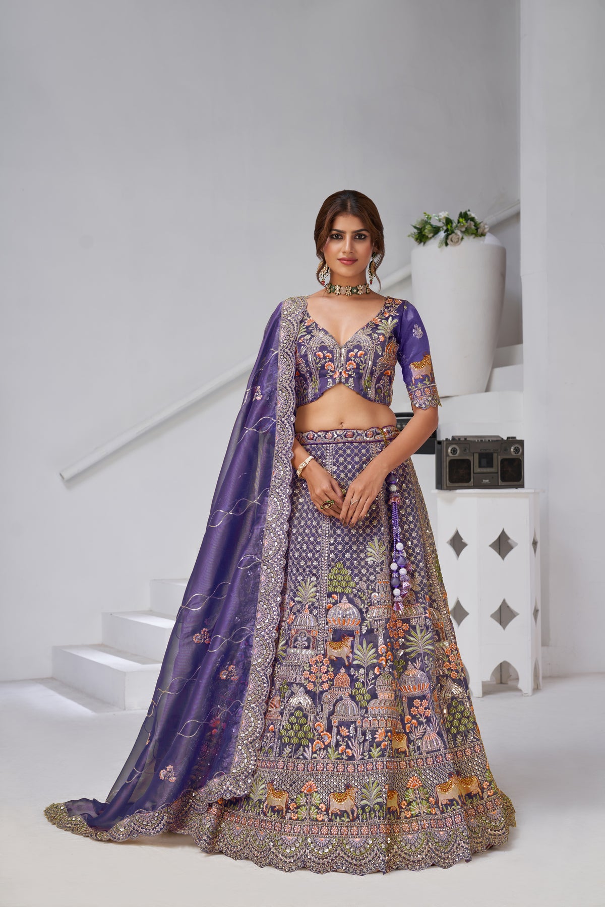 Purple Color Divine Grandeur Royal Raw Silk Bridal Lehenga Set
