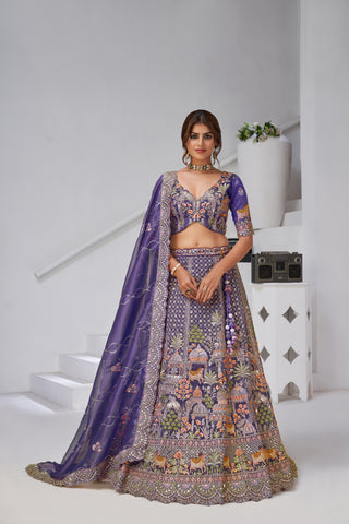 Purple Color Divine Grandeur Royal Raw Silk Bridal Lehenga Set