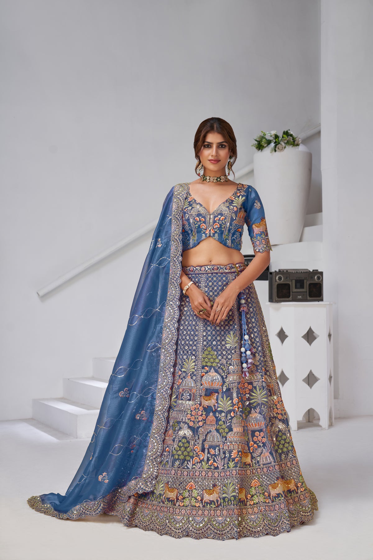Teal Divine Grandeur Royal Raw Silk Bridal Lehenga Set