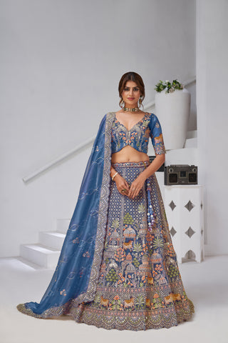 Teal Divine Grandeur Royal Raw Silk Bridal Lehenga Set
