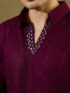 Wine Jacquard Rayon Mirror Kurta Set | Tulip Designer