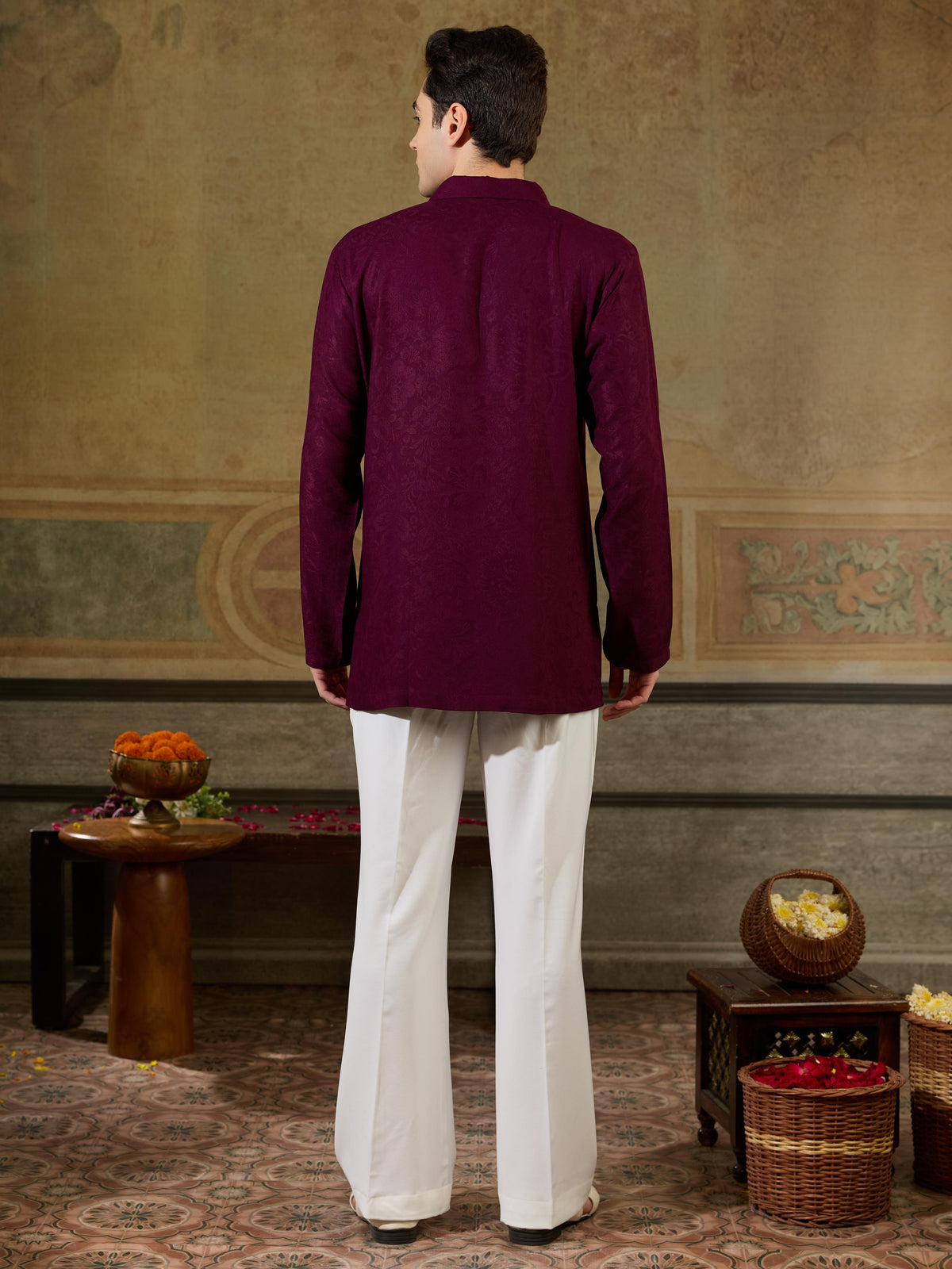 Wine Jacquard Rayon Mirror Kurta Set | Tulip Designer