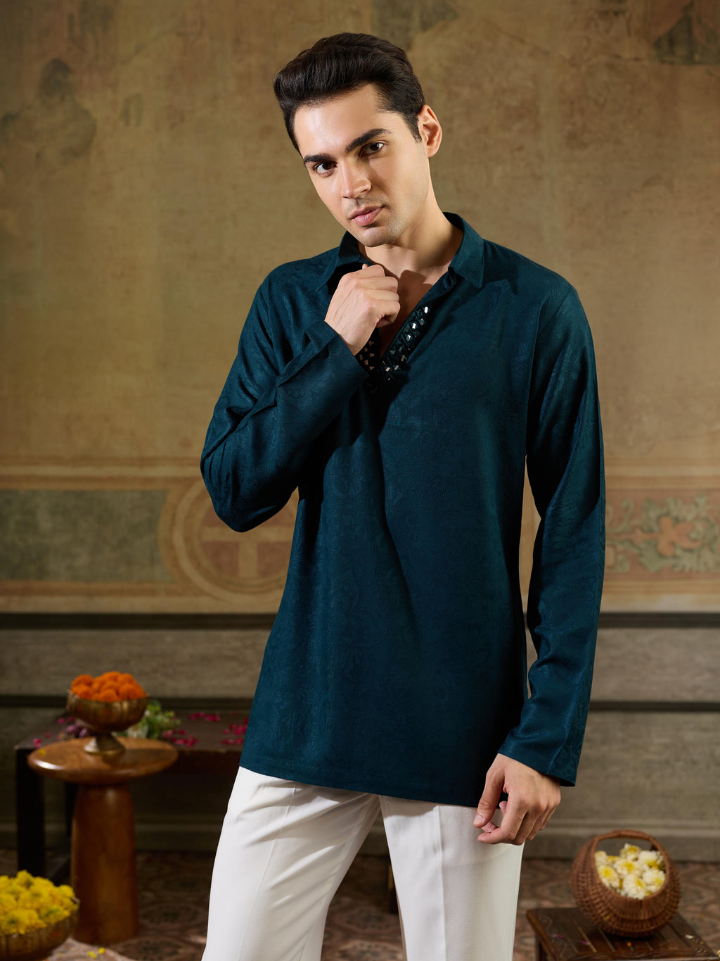 Rama Green Rayon Mirror Kurta Set | Tulip Designer