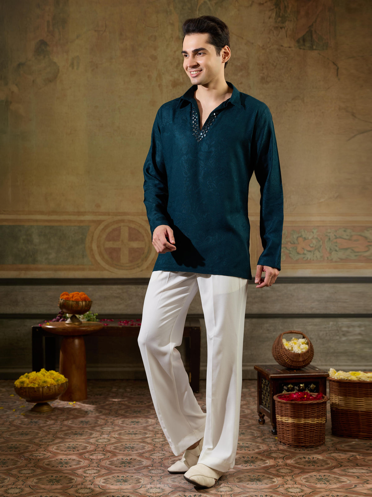 Rama Green Rayon Mirror Kurta Set | Tulip Designer
