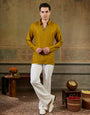 Gold Jacquard Rayon V Neck Kurta Set | Tulip Designer