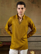 Gold Jacquard Rayon V Neck Kurta Set | Tulip Designer