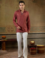 Rust Maroon Jacquard Rayon Mirror Kurta Set | Tulip Designer