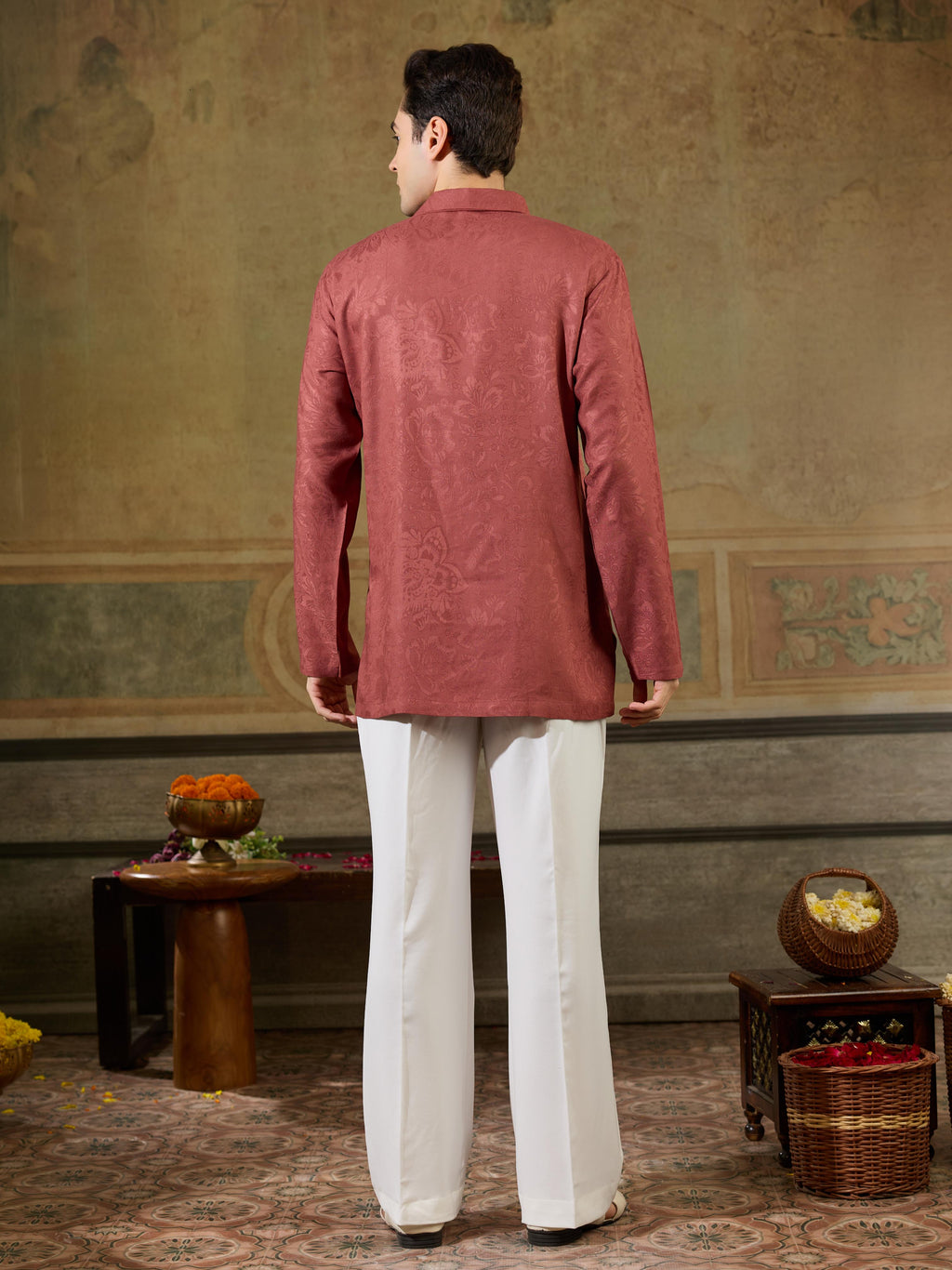 Rust Maroon Jacquard Rayon Mirror Kurta Set | Tulip Designer