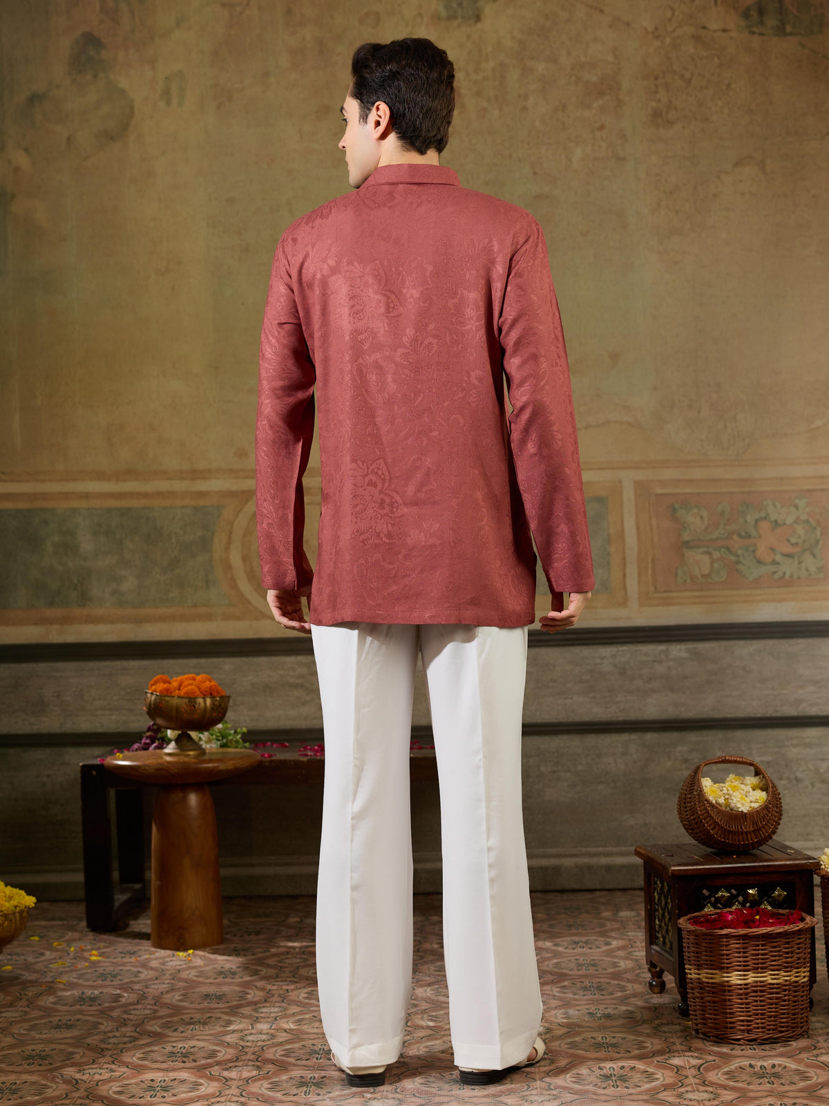 Rust Maroon Jacquard Rayon Mirror Kurta Set | Tulip Designer
