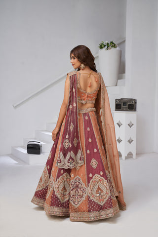 Rust Ethereal Harmony Double Layered Dupatta Bridal Lehenga