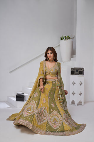 Musturd Ethereal Harmony Double Layered Dupatta Bridal Lehenga
