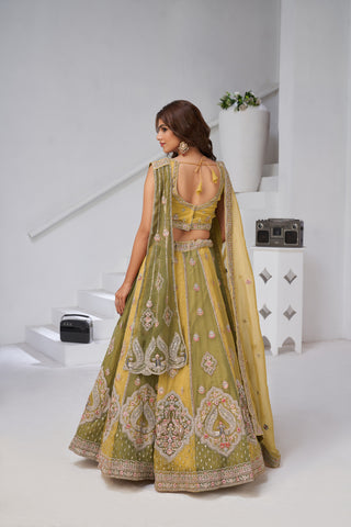 Musturd Ethereal Harmony Double Layered Dupatta Bridal Lehenga