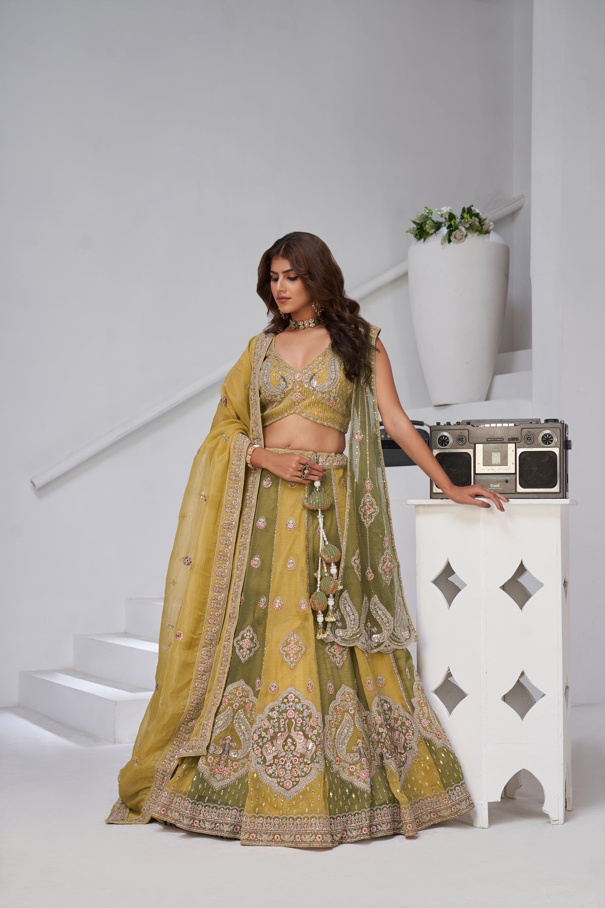 Musturd Ethereal Harmony Double Layered Dupatta Bridal Lehenga