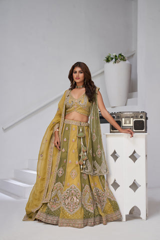 Musturd Ethereal Harmony Double Layered Dupatta Bridal Lehenga