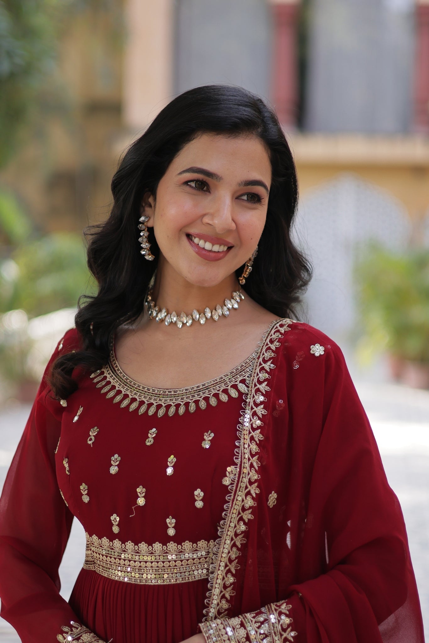 Elegance Luxury Designer Embroidered Work Gown With Dupatta Set