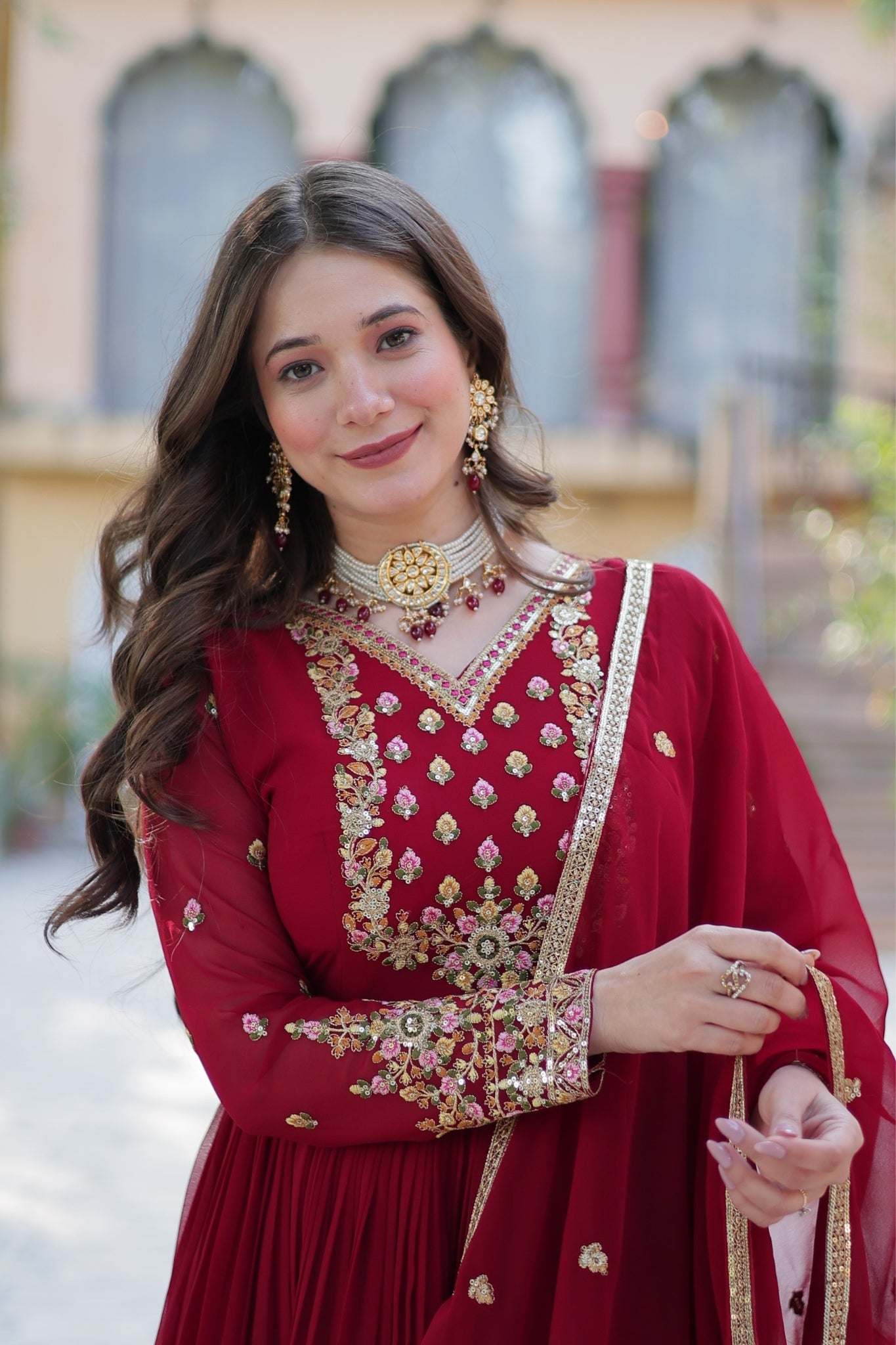 Stunning Georgette Embroidered Beautiful Gown Set