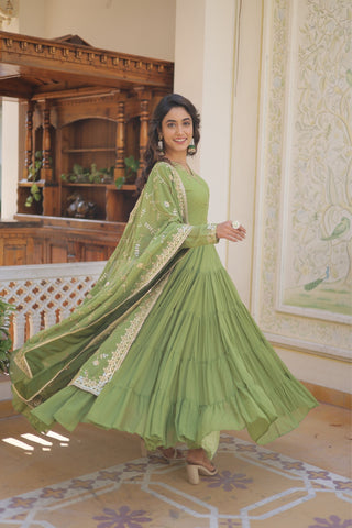 The Perfect Elegance Unique Embroidered Gown with Dupatta Set