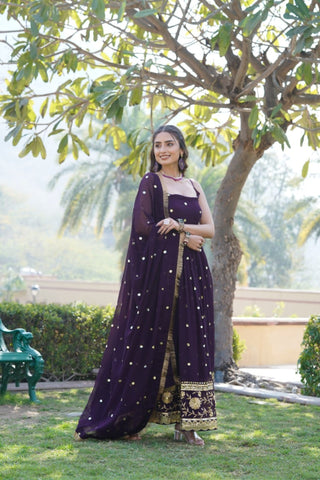 Round Neck Designer Readymade Embroidered Work Gown