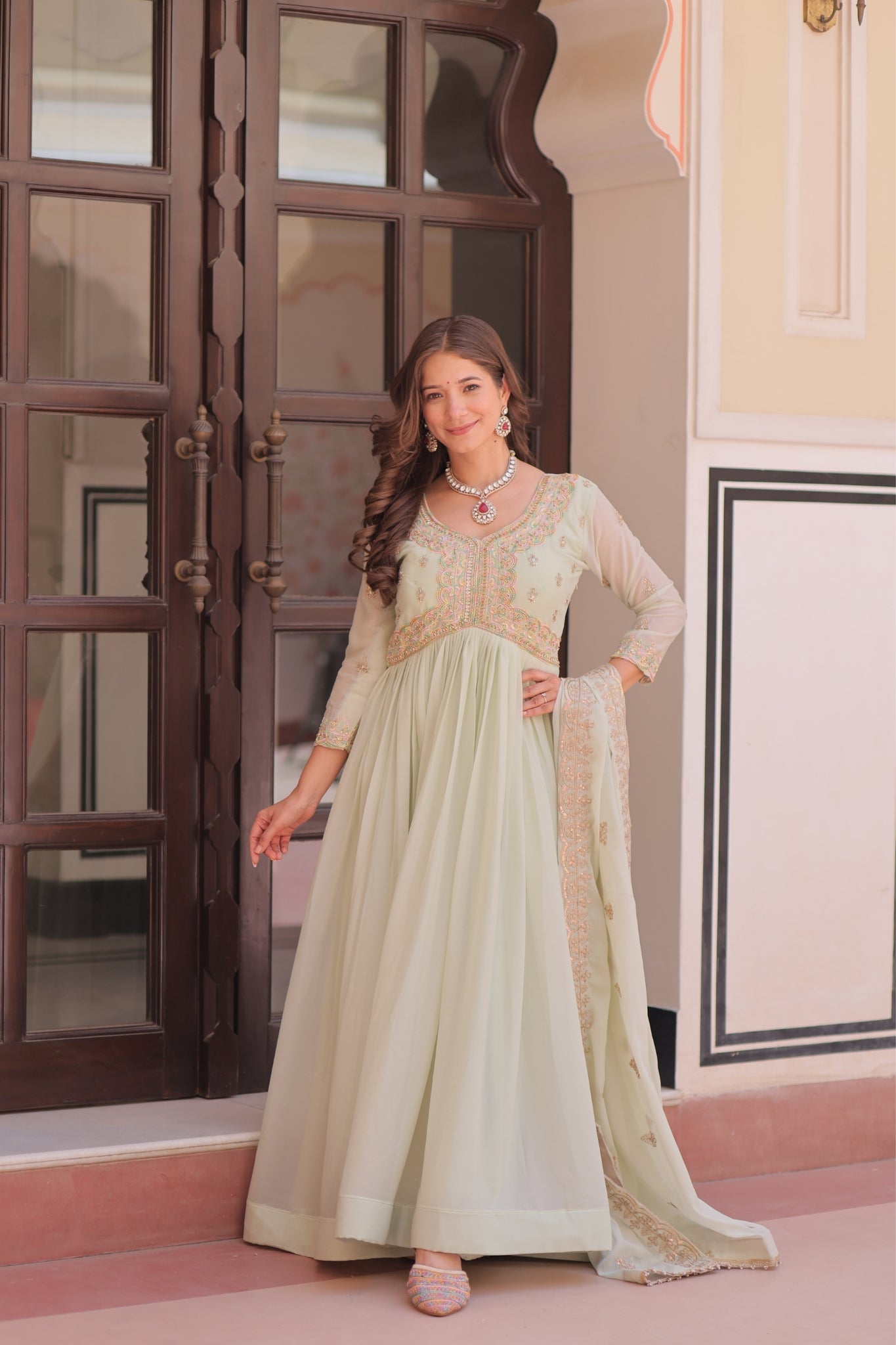 Designer Georgette Gown With Sequins Elegance