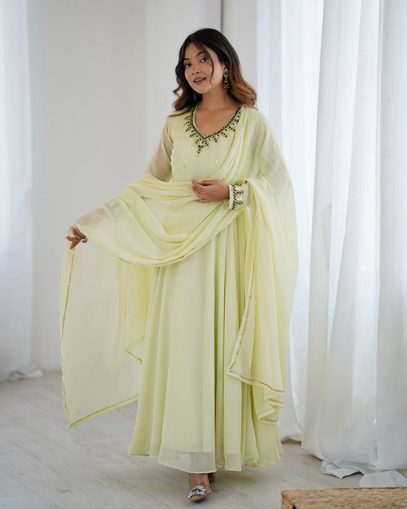 Pista Color Georgette Three Piece Anarkali Suit