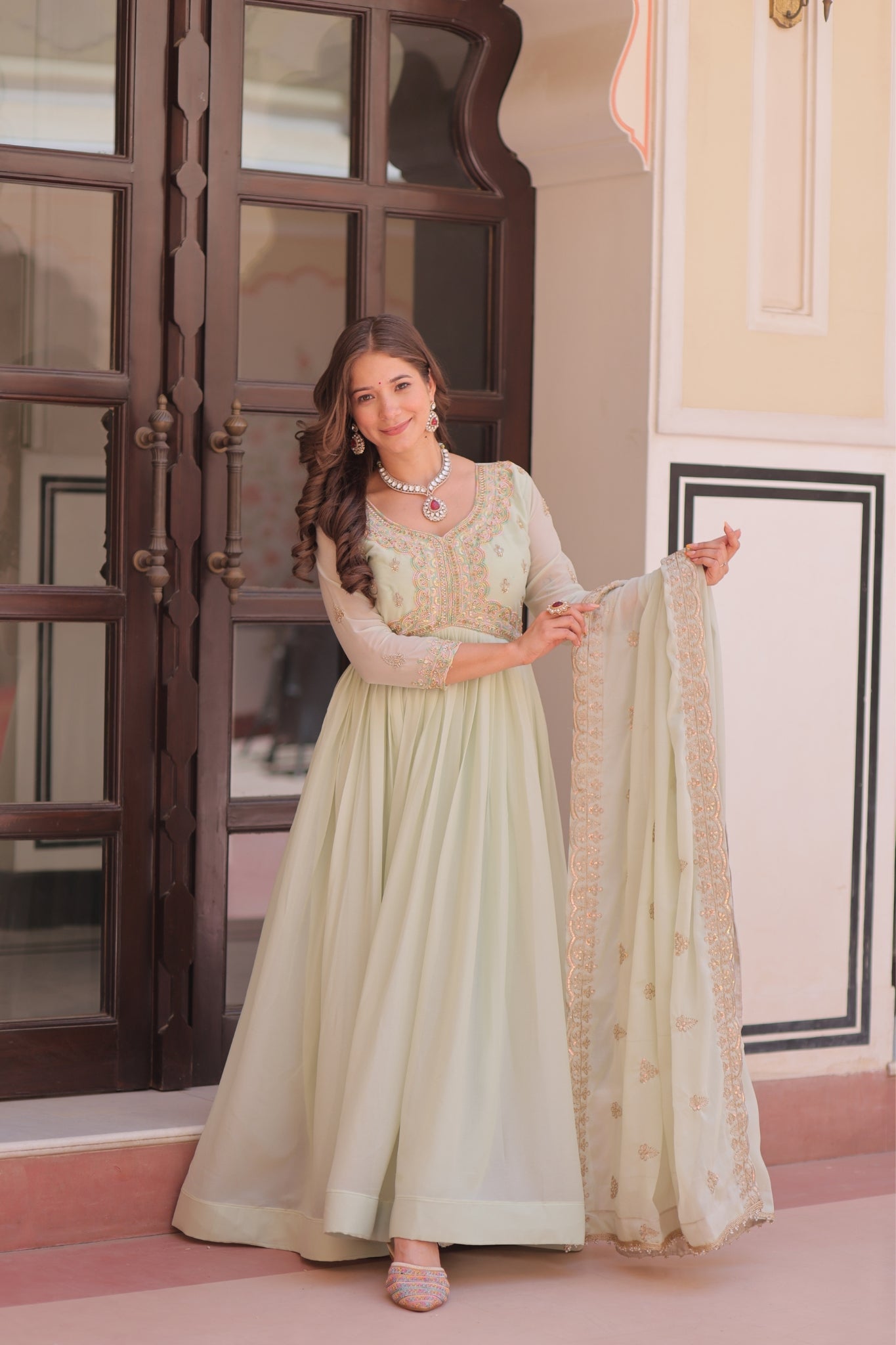 Designer Georgette Gown With Sequins Elegance