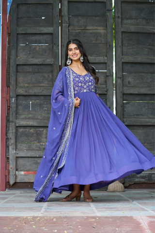 Luxury Faux Blooming Sequin Bead Embroidered Designer Gown With Dupatta