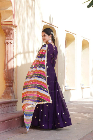 Designer Sequins Embroidered Gown With Dupatta Set